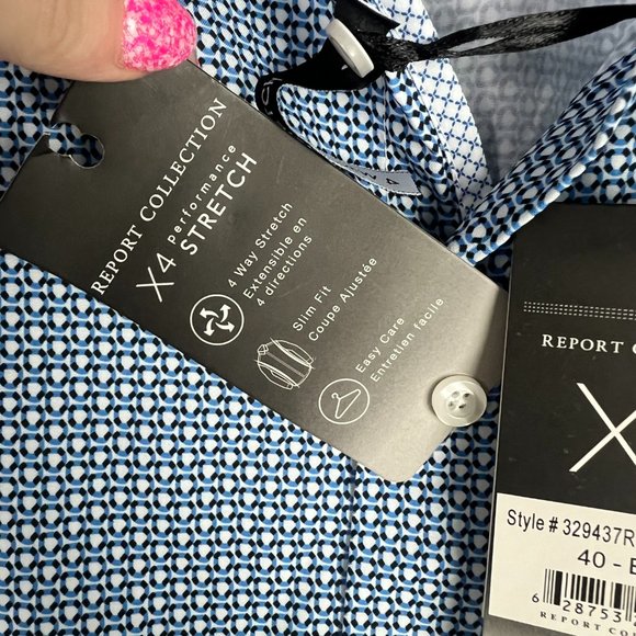 NWT Report Collection X4 Performance Stretch Button Front Shirt M 15 1/2" 34" - Picture 5 of 11